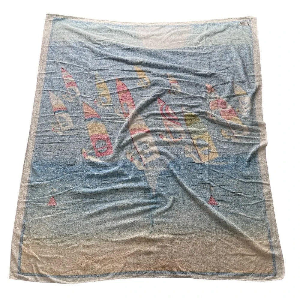 Vintage Kel-Tex Windsurfing Beach Towel Blue Cotton Brazil 52x56 Ocean 90s